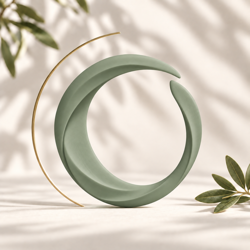 HAC colonoscopy — matte sage sculpture in natural light